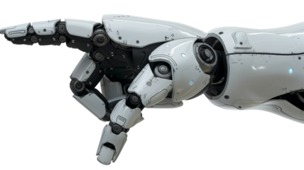 Robot hand pointing with index finger isolated on transparent background