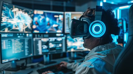 Advanced VR setup for remote work collaboration and business services, enabling virtual reality breakthroughs.