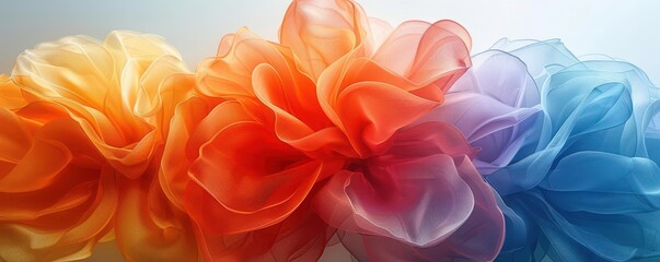 Abstract digital flowers with a gradient background, illustrating the intersection of organic and digital design,The images are of high quality and clarity