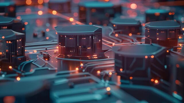A bustling city filled with futuristic skyscrapers, lights, and activity, Represent the invisible layers of network security architecture