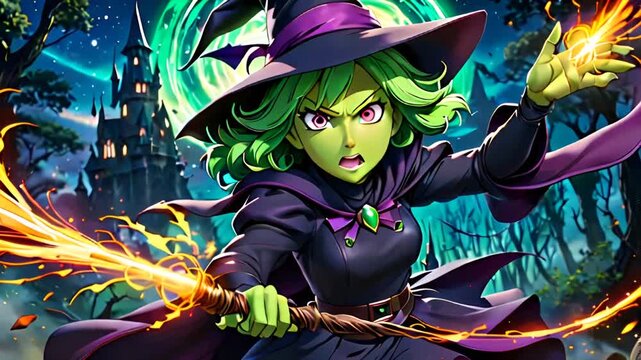 halloween witch with magic wand