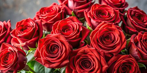 Obraz premium Close-up of a bouquet of red Valentine's Day roses, romance, love, flowers, bouquet, celebration, gift, petals, beautiful