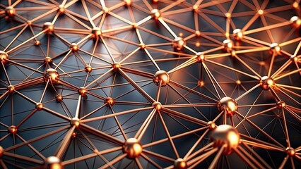 Copper tech mesh with interconnected lines and shapes symbolizing strength and connectivity of advanced technology, Copper