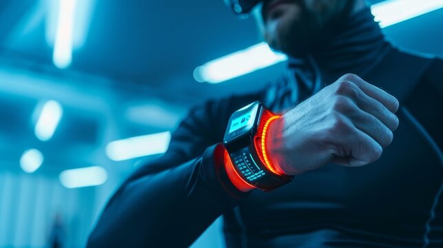 Athlete's wearable hydration tracker for sports tech and health monitoring.