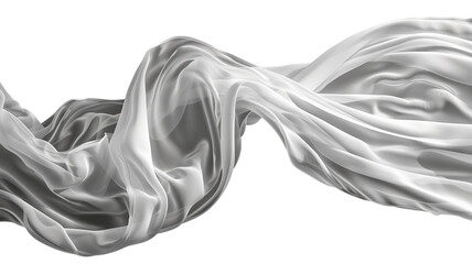 White silk fabric flying in waves on a transparent background