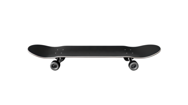 Black skateboard on transparent background
