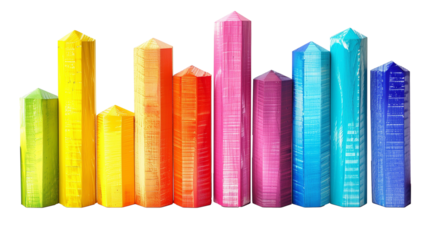 Colorful business statistical data bar graph isolated on transparent background