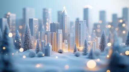 christmas tree in the city, winter city landscape