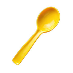 Empty yellow plastic spoon top view isolated on transparent background