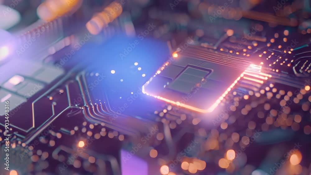 Poster detailed view of a processor chip showing intricate circuitry and secure technology, secure chip tec