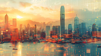 Futuristic Digital Financial Transactions in Urban Cityscape