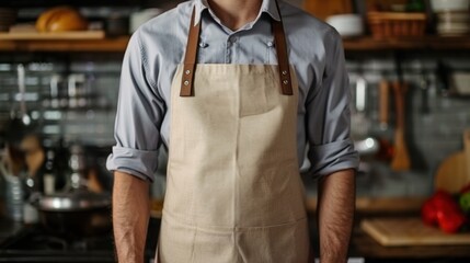 Man wearing an apron in a kitchen setting, depicting a professional chef or baker at work, showcasing culinary skills.