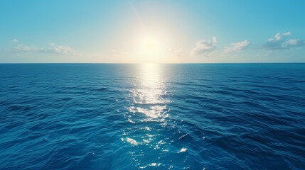 Fototapeta premium Bright Sun Over Calm Ocean Horizon