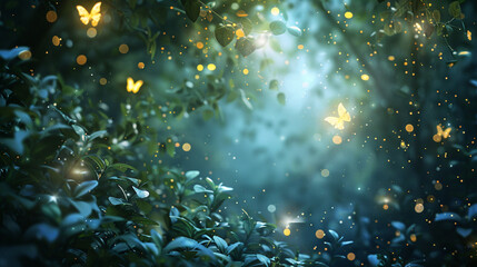 Butterflies flying and shining in the forest with blurred background