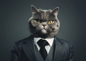 Professional Cat in Suit Illustration - Business Cat with a Serious Face in Formal Attire