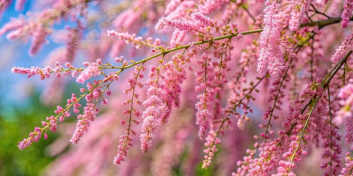 Beautiful pink flowers of Tamarix parviflora blooming in spring , spring, bloom, pink, flowers
