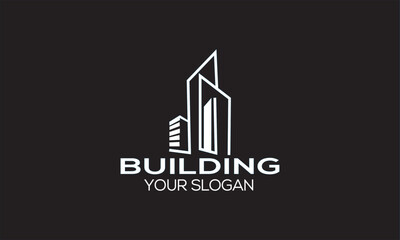 Building logo template design. building logo with modern frame. Isolated on black background.