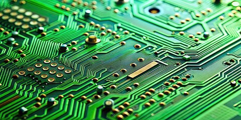 Macro shot of a green circuit board with selective focus, technology, electronics, motherboard, close-up, computer