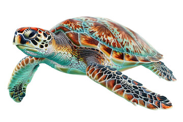 Fototapeta premium A sea turtle swimming clipart, realistic style, detailed shell patterns, isolated on white background