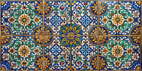 Colorful tiles with intricate wrought iron design , vibrant, mosaic, pattern, ornate, decorative, unique