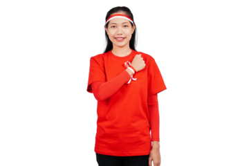 An Indonesian woman giving salute to celebrate Indonesia's independence day on 17 August isolated transparent