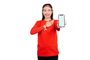 An Indonesian woman giving salute to celebrate Indonesia's independence day on 17 August isolated transparent