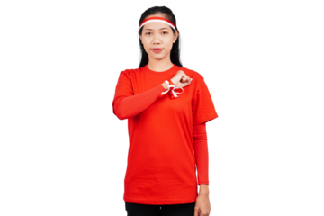 An Indonesian woman giving salute to celebrate Indonesia's independence day on 17 August isolated transparent