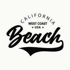 California beach text with waves and sun vector illustrations. For t-shirt prints and other uses.