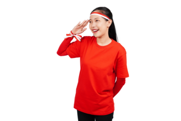 An Indonesian woman giving salute to celebrate Indonesia's independence day on 17 August isolated transparent