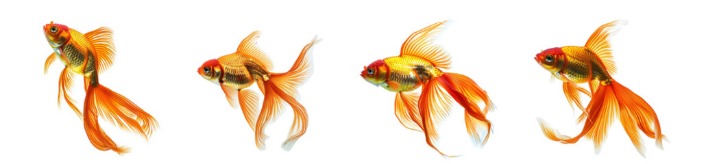 Fototapeta premium Four Goldfish Swimming in a White Transparent Background