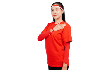 An Indonesian woman giving salute to celebrate Indonesia's independence day on 17 August isolated transparent
