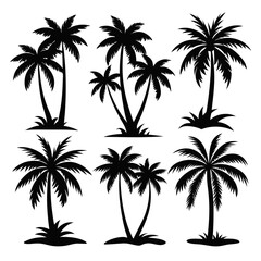 Palm tree set vector black color white background