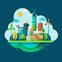 Energy Concept Renewable and Eco Friendly.  Vector illustration. Flat design elements for Clean Environment, Technological sustainable development and Alternative Energy concept. Design element.