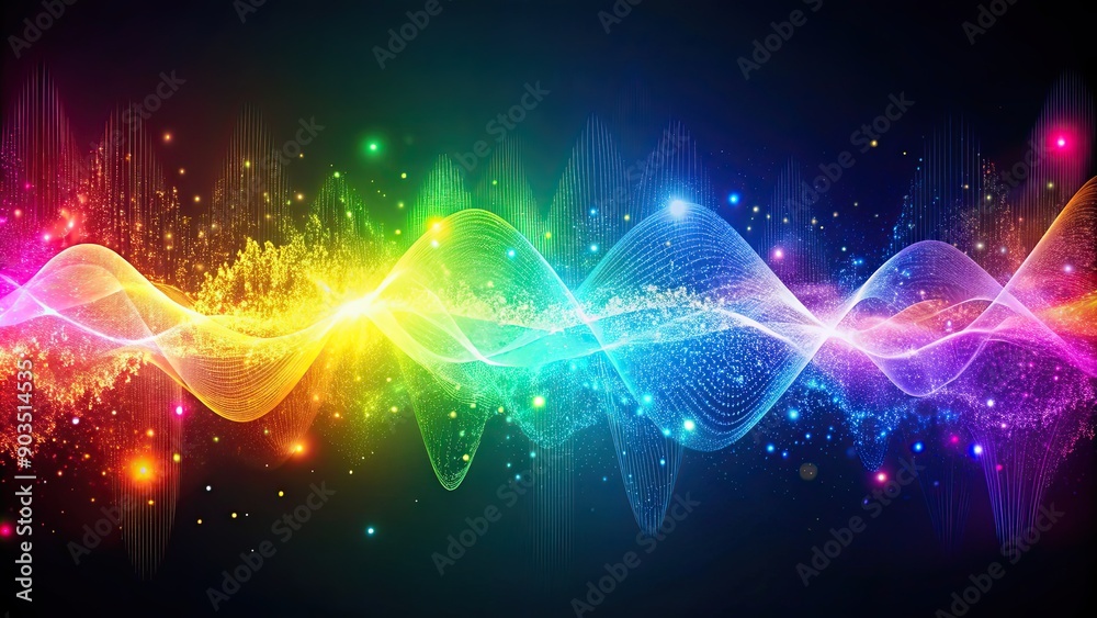 Wall mural Abstract image of colorful particle waves and electronic sound waves, particle, waves, electronic, sound, abstract