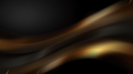 Abstract black and gold background with blurred light waves.