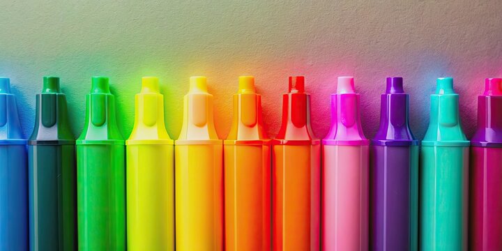 Colorful highlighters in various vibrant colors on a background, colorful, highlighters, markers