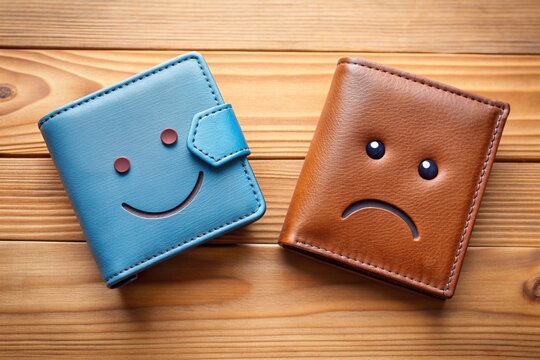 Both wallets with opposit emotional , happy day with smiling and unhappy concept.