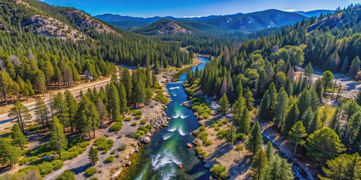 Aerial view of Thurman Flats and Mill Creek in San Bernardino National Forest, California, UAV, drone, aerial view