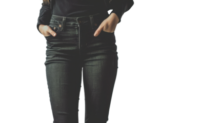 Woman modern black jeans on transparent background