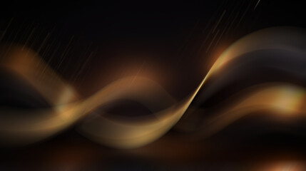 Abstract dark background with glowing golden waves.