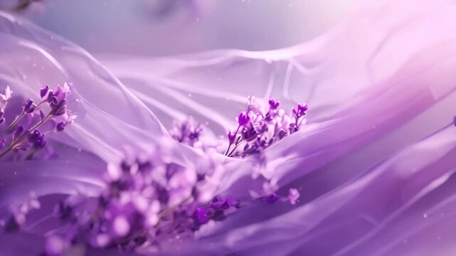 A bunch of lavender flowers suspended in midair, Soft, ethereal ribbons of lavender drifting through the background