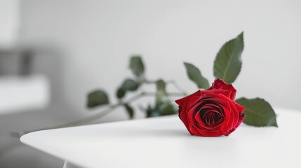Single Red Rose on a White Table