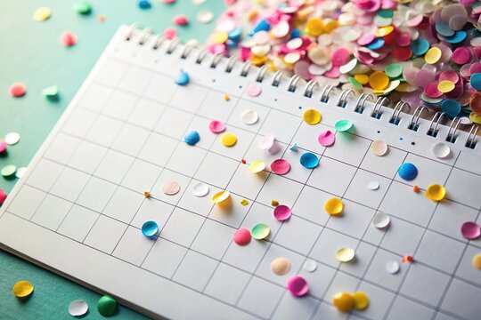confetti fall on celendar. Special event celebration