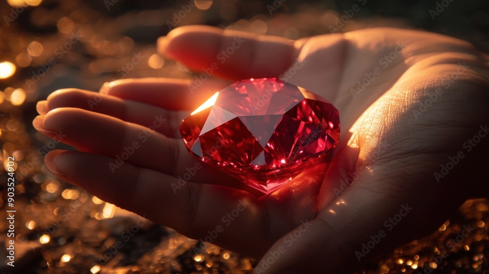 Sticker A Gleaming Red Gemstone Held in a Hand