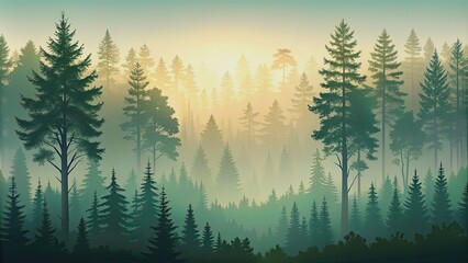 Obraz premium of a serene forest background with tree silhouettes, forest, trees, nature, tranquil, peaceful, foliage, greenery
