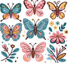 beautiful childish butterflies vector set