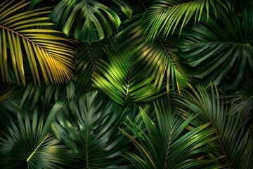 Tropical Green Leaves Texture Background