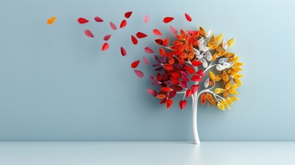 Quilled paper tree with autumn leaves