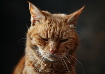 Sleepy Orange Tabby Cat Portrait with Dark Background - Captivating Feline Photography