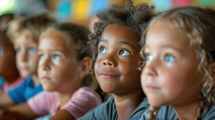 An intriguing image that shows children engaged in critical thinking exercises in an intellectually stimulating classroom setting, capturing their attention as well as their joy